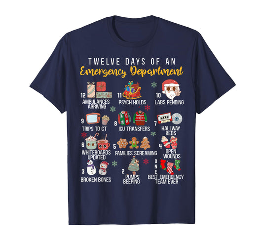 12 Days Of An Emergency Department, ER Nurse Christmas T-Shirt
