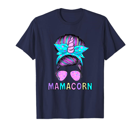 Funny Mamacorn Unicorn Messy Bun Mom Mother's Day Girl Women T-Shirt