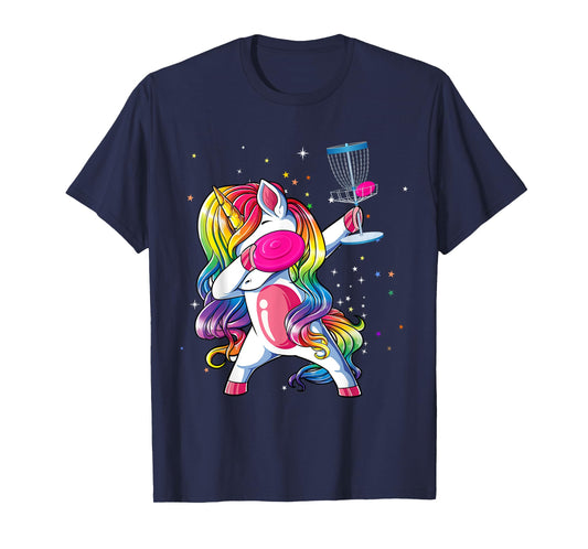 Dabbing Unicorn Playing Disc Golf Player Lover Matching Kids T-Shirt