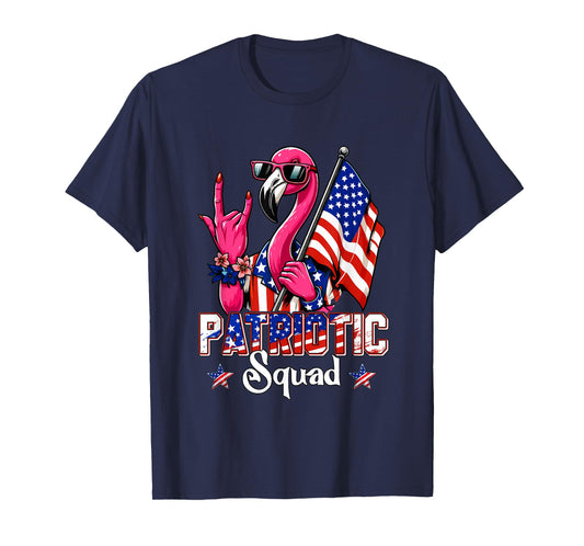 Patriotic Squad Flamingo Sunglasses Rock 4th Of July US Flag T-Shirt