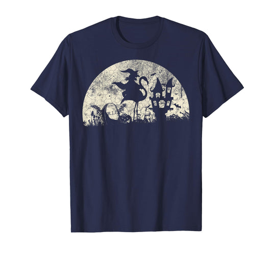 Halloween Witch on Flamingo - Funny Trick or Treat Costume T-Shirt