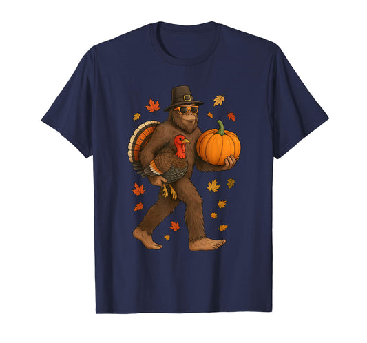 Bigfoot Pilgrim Turkey Pumpkin Thanksgiving Day for Boy Men T-Shirt