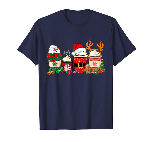 Cute Christmas Coffee Shirt Snowman Deer Santa Coffee Xmas T-Shirt