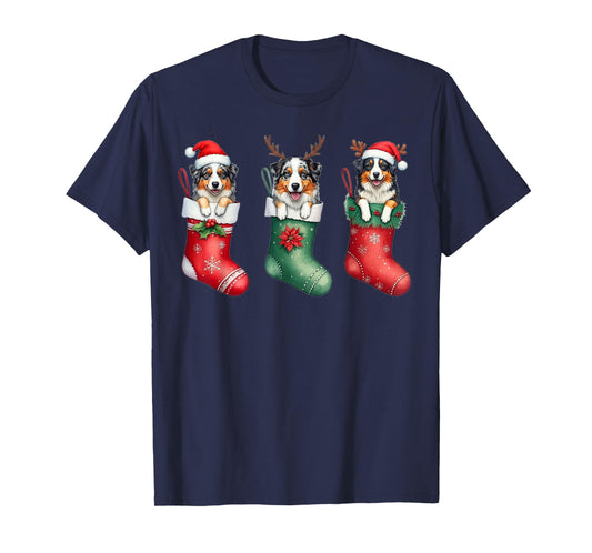 Christmas Pajama Australian Shepherd Dog Lover Xmas Socks T-Shirt