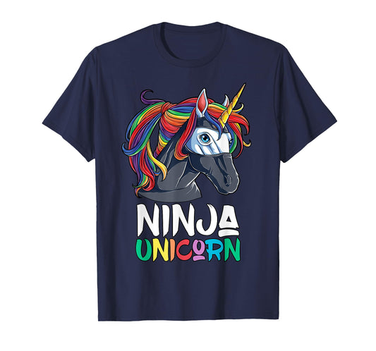Ninja Unicorn T shirt Girls Rainbow Martial Arts Fighter Tee T-Shirt