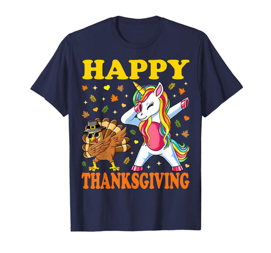 Cute Unicorn Thanksgiving Shirt For Girls Pilgrim Hat Turkey T-Shirt
