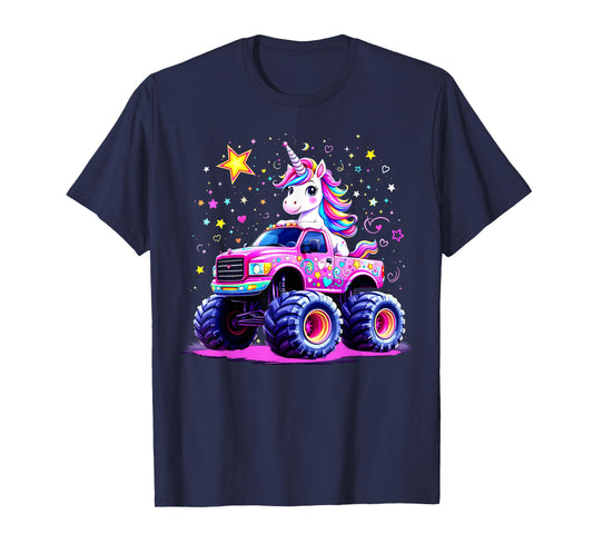 Funny Cute Unicorn Riding A Pink Monster Truck T-Shirt