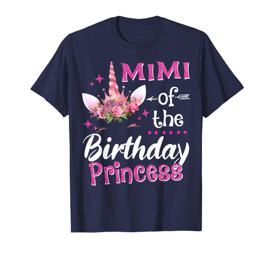 Mimi Of The Birthday Princess Unicorn Flower Grandma T-Shirt