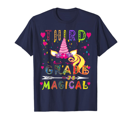 Unicorn Third Grade Is Magical Funny Back To School Teacher Men Women Girls Kids T-Shirt