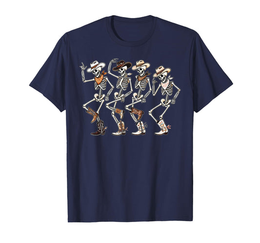 Dancing Skeleton Cowboys Western Country Rodeo Halloween T-Shirt