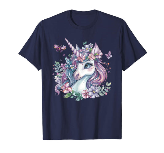 Cute Unicorn With Flowers I Kids Unicorn T-Shirt