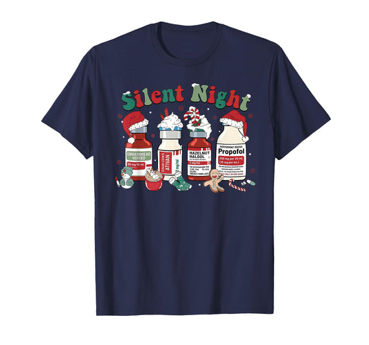 Retro Propofol Silent Night ICU Nurses Funny Merry Christmas T-Shirt