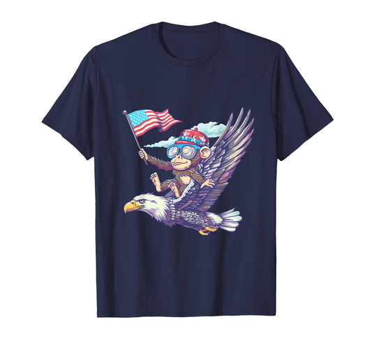 Funny Monkey Bald Eagle American Flag USA Fourth Of July T-Shirt
