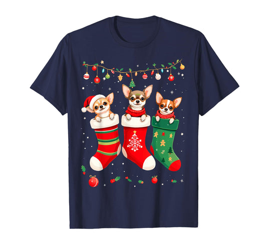 Funny Chihuahua Christmas Socks Xmas Dog Lover New Year T-Shirt for Men Women Kids