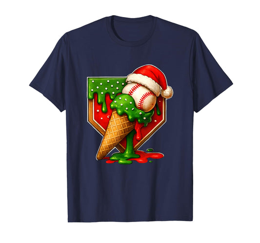 Baseball Xmas Christmas Baseball Ice Cream Drip Boys T-Shirt