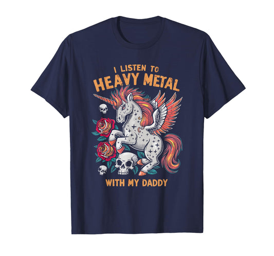 I Listen To Heavy Metal With My Daddy, Rock Unicorn Kids T-Shirt