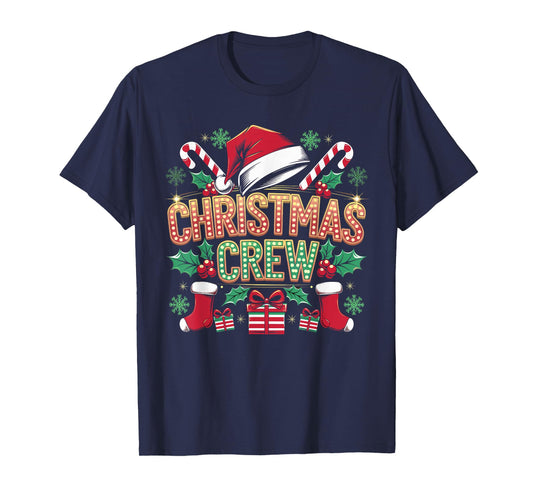 Christmas Crew Santa Hat Matching Family Holiday Xmas Party T-Shirt
