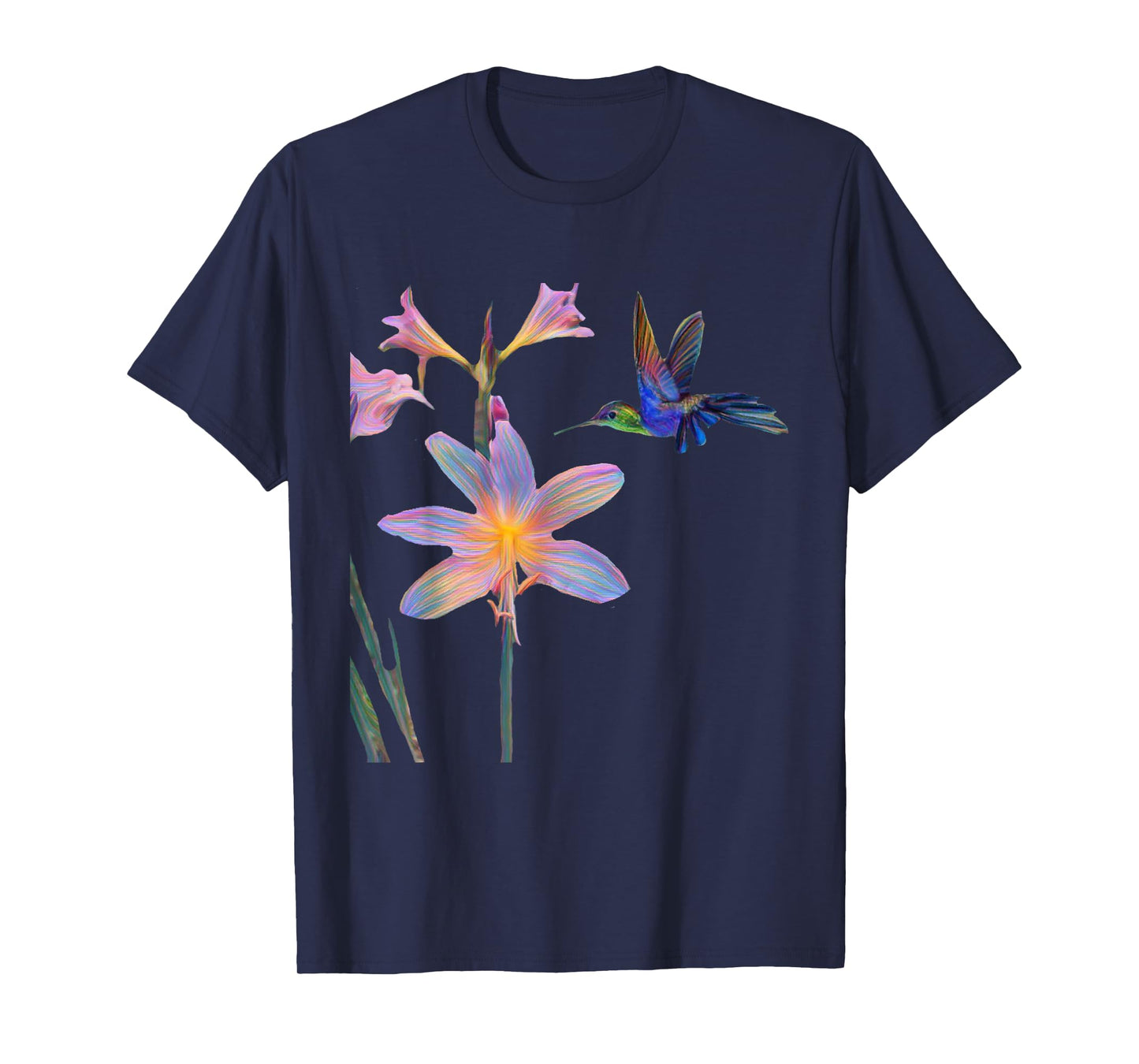 Blue Hummingbird with Flower T-Shirt