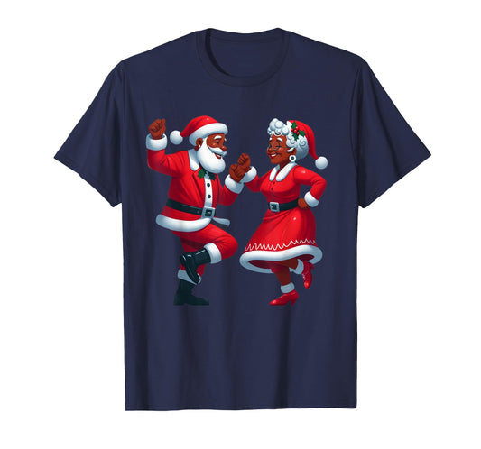 Christmas Dancing Black African American Santa Mrs Claus T-Shirt