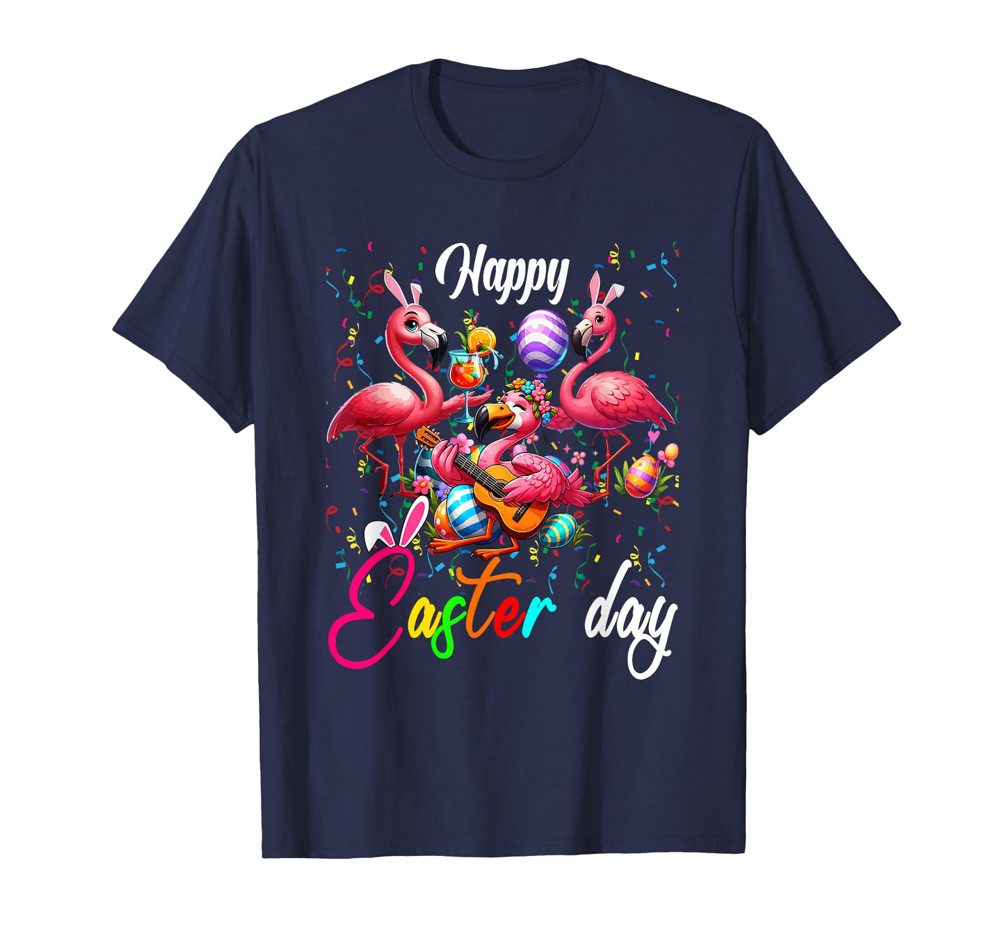 Three Cute Bunny Flamingos Costume Party Easter Eggs Basket T-Shirt