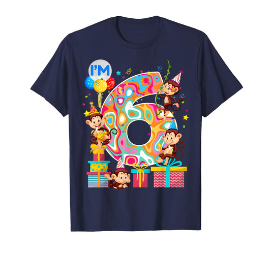6th B-Day Monkey Birthday Zoo Animal 6 Year Old Funny T-Shirt
