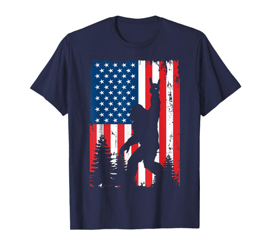 Bigfoot 4th of July Vintage American USA Flag Sasquatch T-Shirt