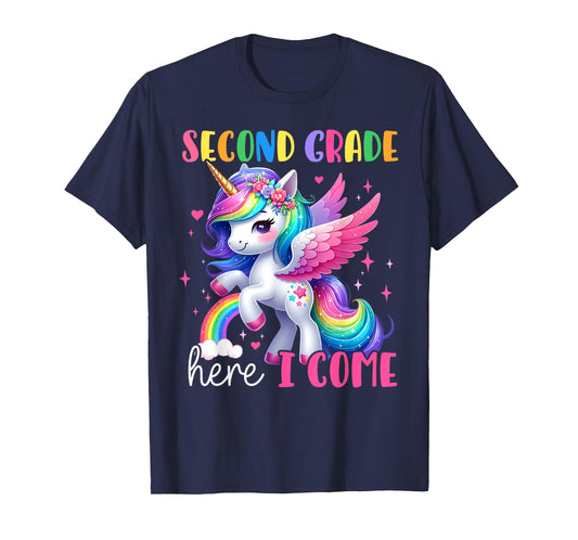 Second Grade Here I Come Unicorn Girls Kids Back To School T-Shirt