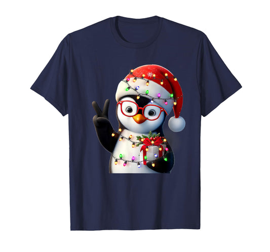Peace Sign Hand Penguin Santa Christmas Penguin Pajamas T-Shirt