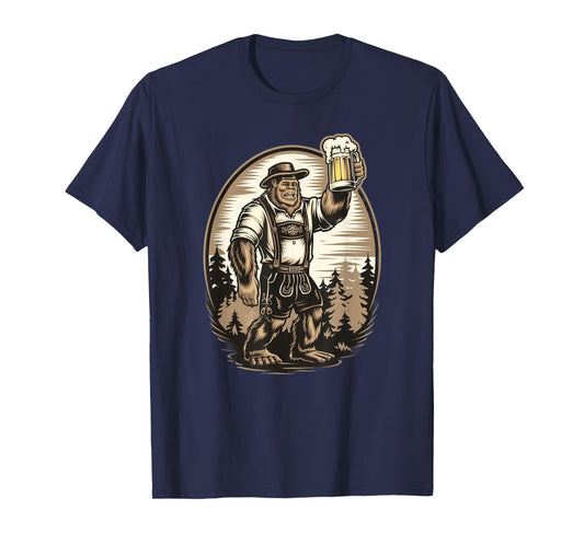 Bigfoot in Lederhosen Oktoberfest German Beer Tee. T-Shirt