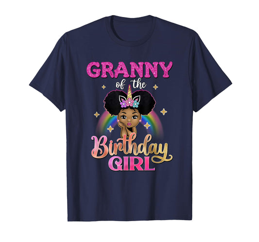 Granny of The Birthday Girl Princess Afro Melanin Unicorn T-Shirt