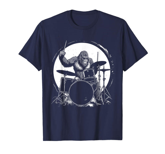 Drummer Bigfoot Playing Drums Funny Sasquatch Drumming T-Shirt