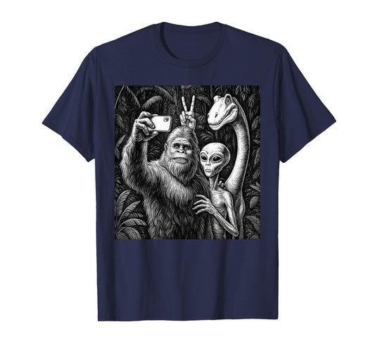 Funny Bigfoot Sasquatch Selfie Alien Loch Ness Humor T-Shirt