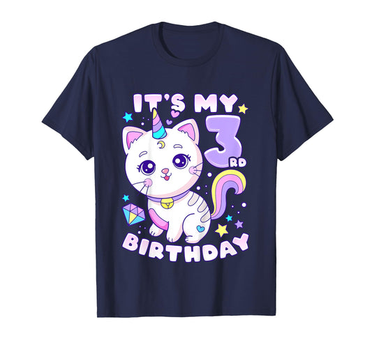 Birthday girl 3 years old, cat, unicorn, 3rd birthday T-Shirt