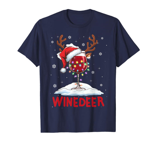 Winedeer Reinbeer Santa Hat Reindeer Couple Xmas Matching T-Shirt