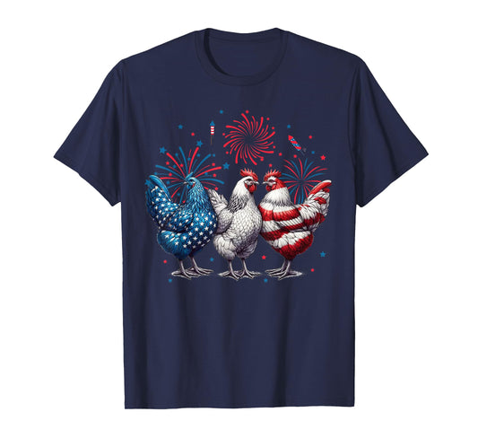 Chicken Red White Blue Patriotic Rooster 4th of July Men Boy T-Shirt