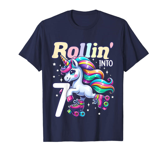 Kids Unicorn Roller Skate 7th Birthday 7 Year Old Party Girls T-Shirt