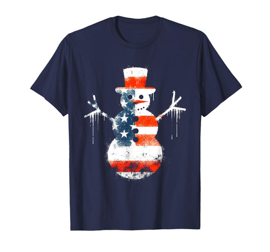 Snowman American Flag - Patriotic USA Snowman Xmas Lover T-Shirt