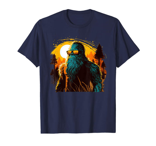 Cool Bigfoot Sasquatch Sunset Forest Retro Cryptid yeti T-Shirt