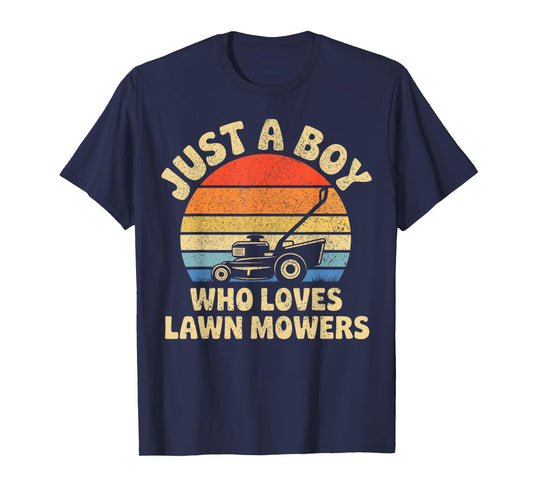 Vintage Lawn Mowing Just a Boy Who Loves Lawn Mowers Funny T-Shirt