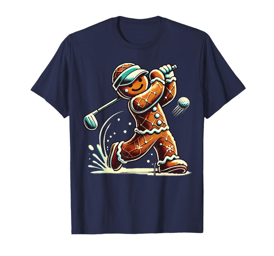 Gingerbread Playing Golf ball Christmas Golf lover Xmas T-Shirt