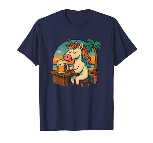 Unicorn with Beer, Relax, Unicorn, Beer, Beach, Sunset, Fun T-Shirt