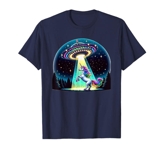 Rainbow Unicorn Abduction Alien Invasion Funny UFO Spaceship T-Shirt