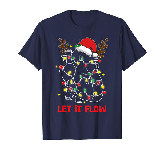 Funny Let It Flow Anatomy Heart Cardiac Nurse Santa Hat Xmas T-Shirt