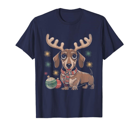 Dachshund Reindeer Christmas Dog Puppy Lover X-mas Holiday T-Shirt