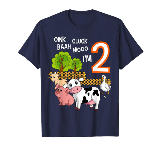 Oink Cluck Baah Mooo I'm 2 Farm Animal 2nd Birthday Party T-Shirt
