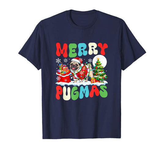 Merry Pugmas Christmas Santa Pug Colourful Costume Owner T-Shirt