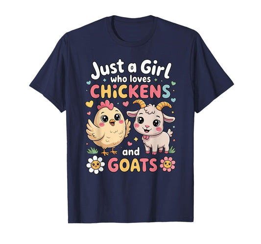 Cute Just A Girl Who Loves Chicken and Goat Poultry farming T-Shirt