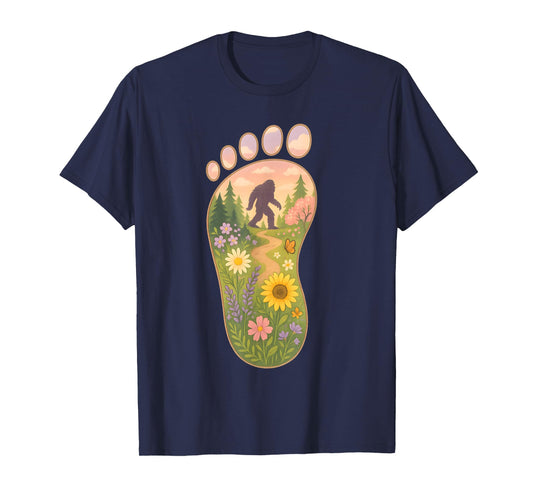 Floral Bigfoot Foot Print Forest Nature Sasquatch Cryptid T-Shirt