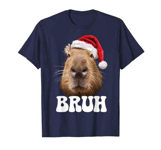 Capybara Bruh Funny Santa Hat Christmas Season Capybara T-Shirt