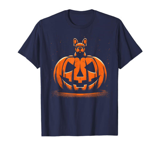 Dog Halloween French Bulldog Jack O Lantern Pumpkin T-Shirt